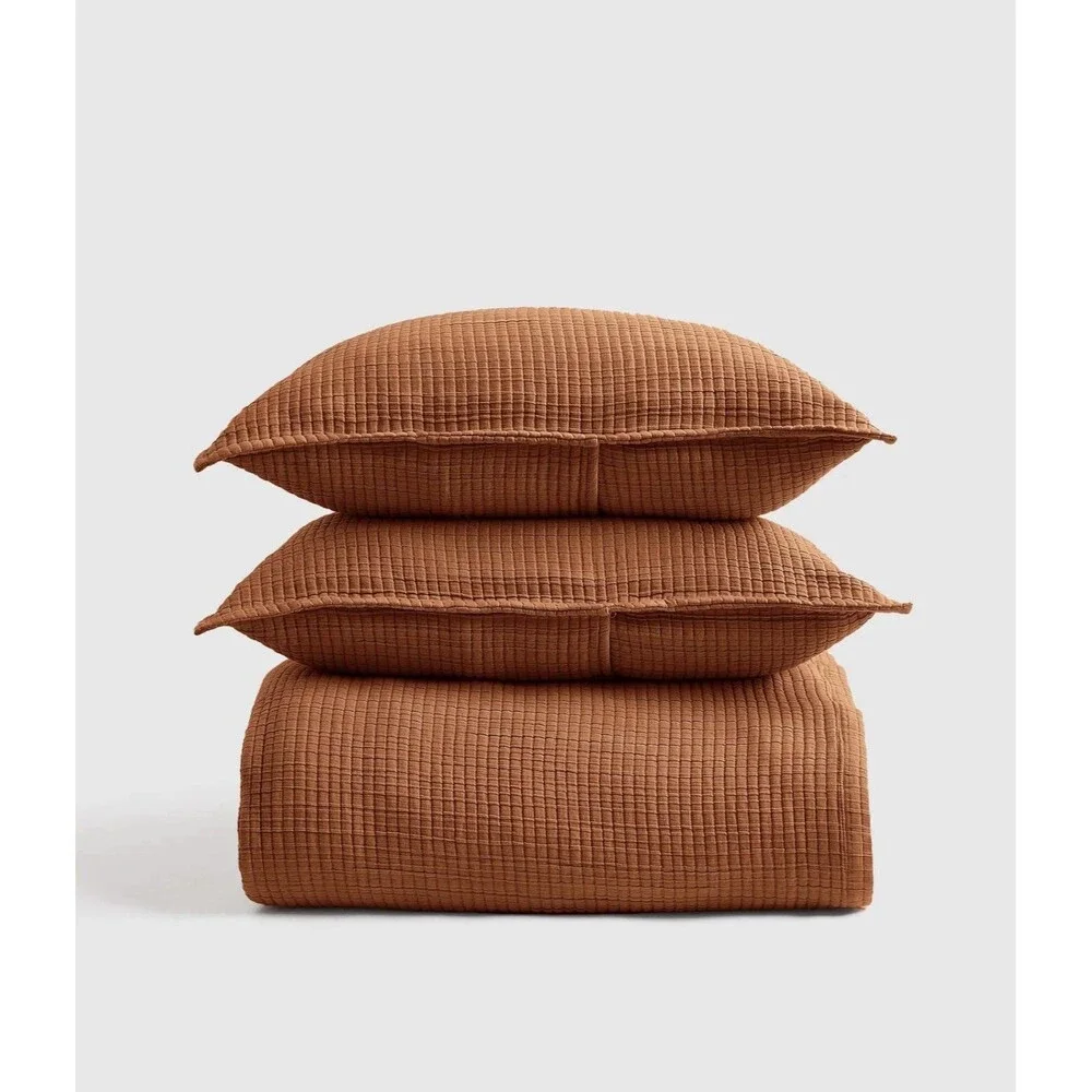 Quince Organic Ribbed Cotton Coverlet Set Full Queen Terracotta Hard to Find